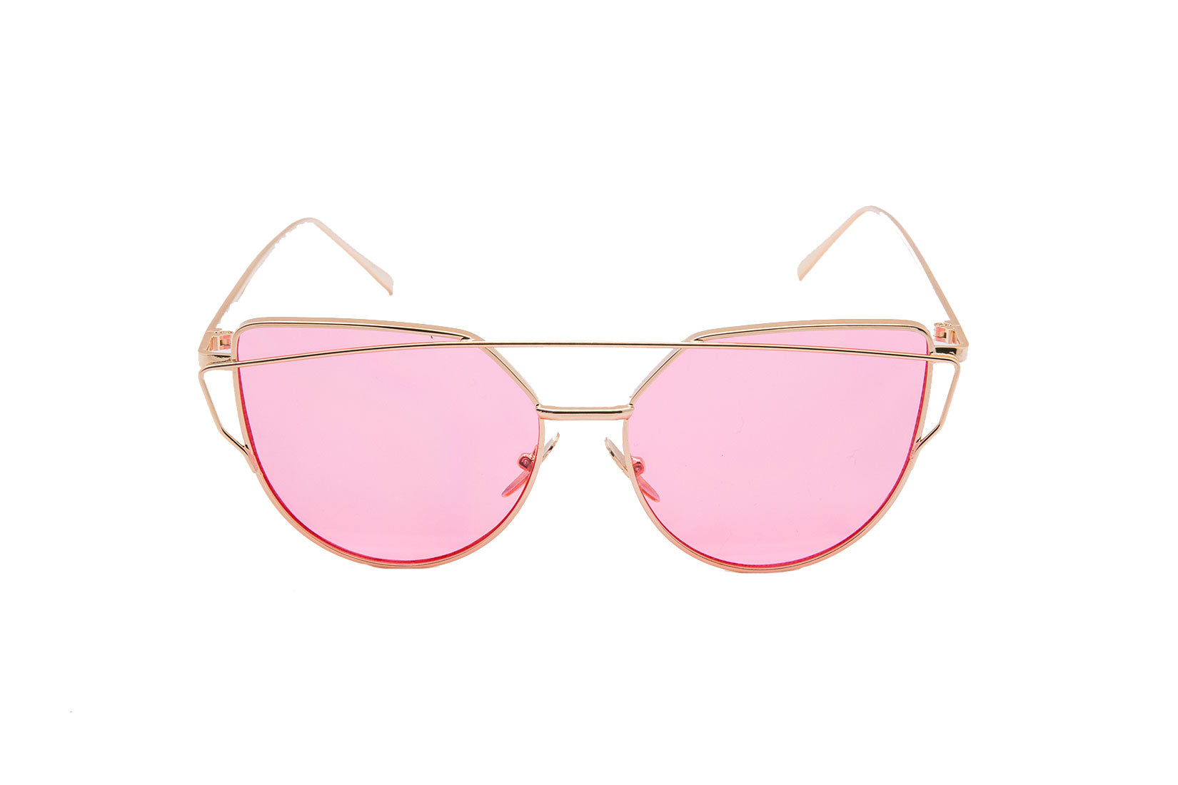 Niobe Clothing Mirrored "Samantha" Flat Lens Strikethrough Cat Eye Sunglasses in Gold Frame - Sunglasses