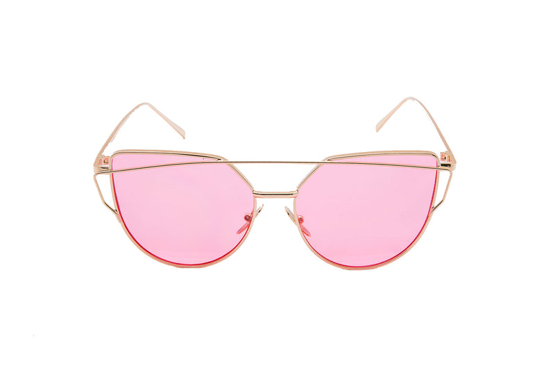 Mirrored "Samantha" Flat Lens Strikethrough Cat Eye Sunglasses in Gold Frame Sunglasses- Niobe Clothing