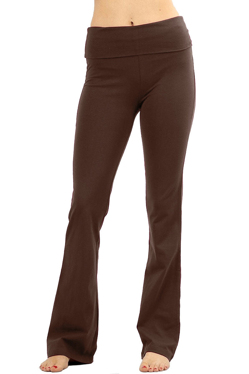 Zenana Premium Cotton FOLD Over Yoga Flare Pants,Dk Rust,Medium