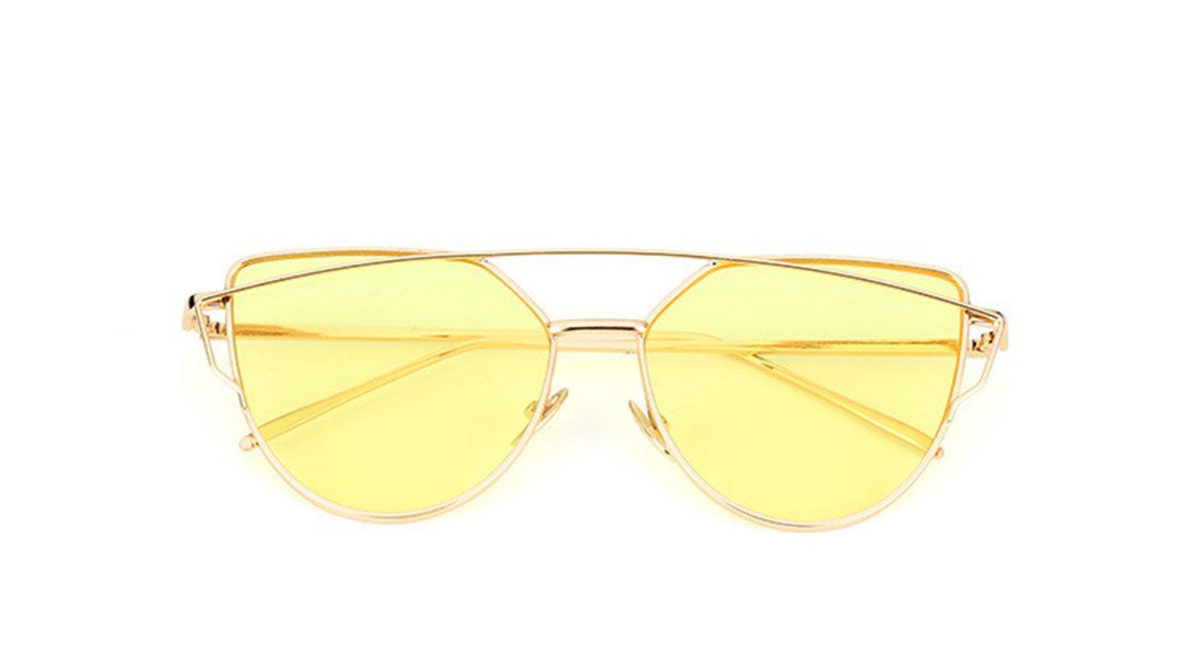 Niobe Clothing Mirrored "Samantha" Flat Lens Strikethrough Cat Eye Sunglasses in Gold Frame - Sunglasses
