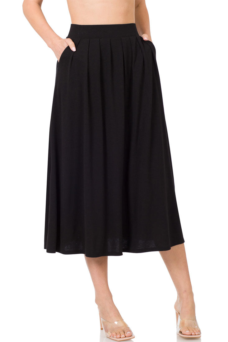 Zenana High Waist Pleated Midi Skirt - Skirts sb_bottoms