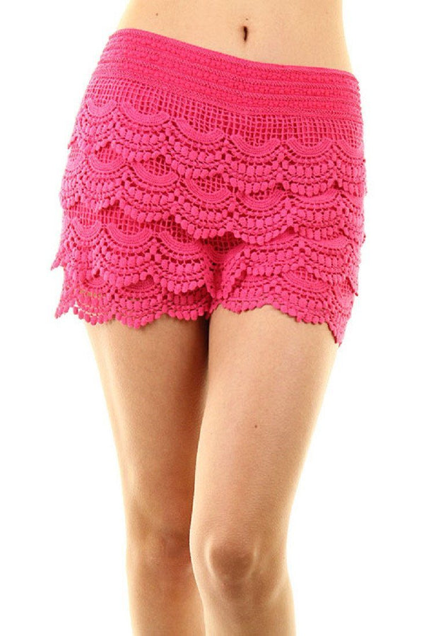 Scallop Crochet Textured Lace Shorts (Fuschia) Shorts- Niobe Clothing