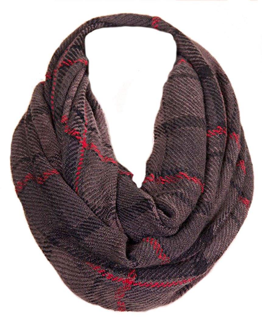 Niobe Clothing Soft Grey Multi Plaid Infinity Loop Scarf - Scarves