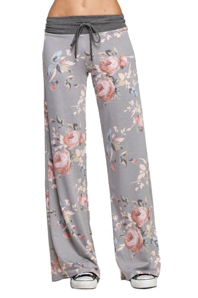 12Pm Mon Ami Floral Rose Casual Lounge Pants in Grey - f_bottoms