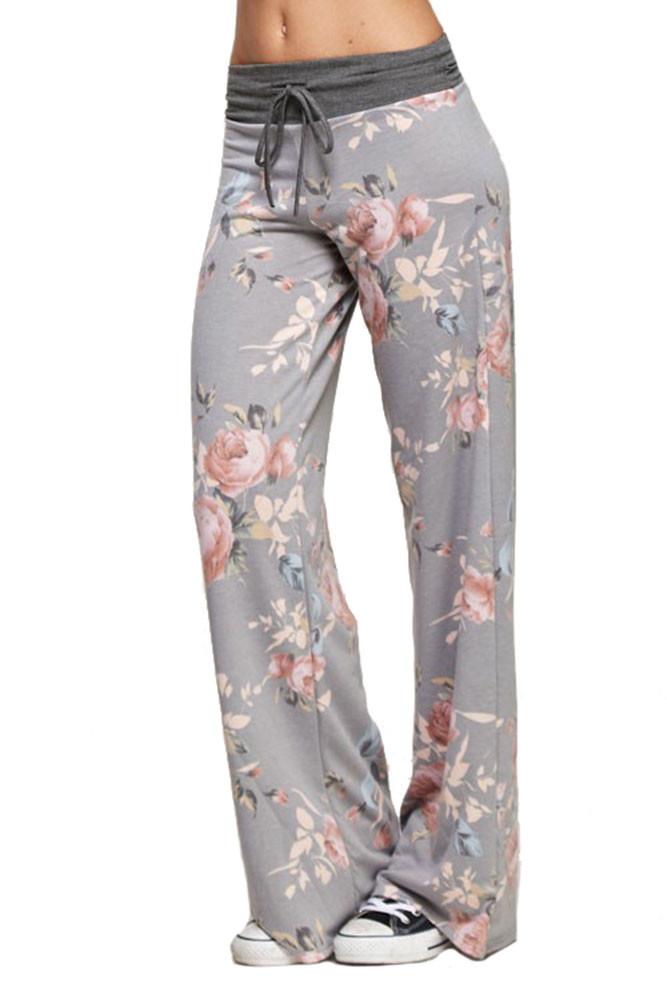 12Pm Mon Ami Floral Rose Casual Lounge Pants in Grey - f_bottoms