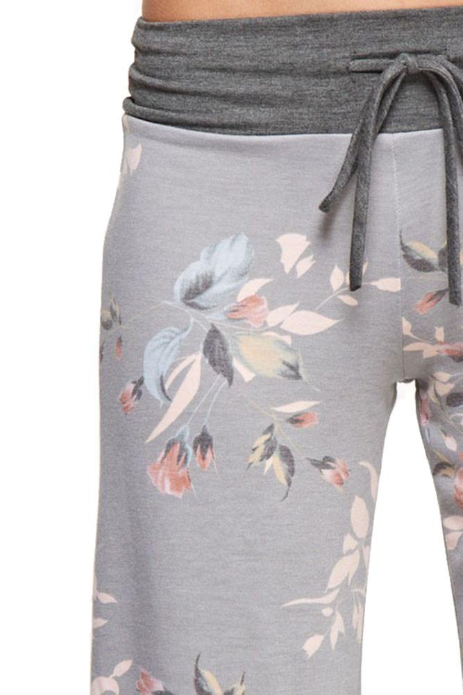 12Pm Mon Ami Floral Rose Casual Lounge Pants in Grey - f_bottoms