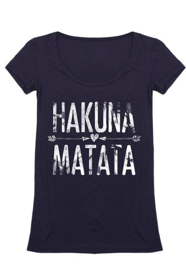 Hakuna Matata Scoop Neck Short Sleeve Shirt Tops- Niobe Clothing