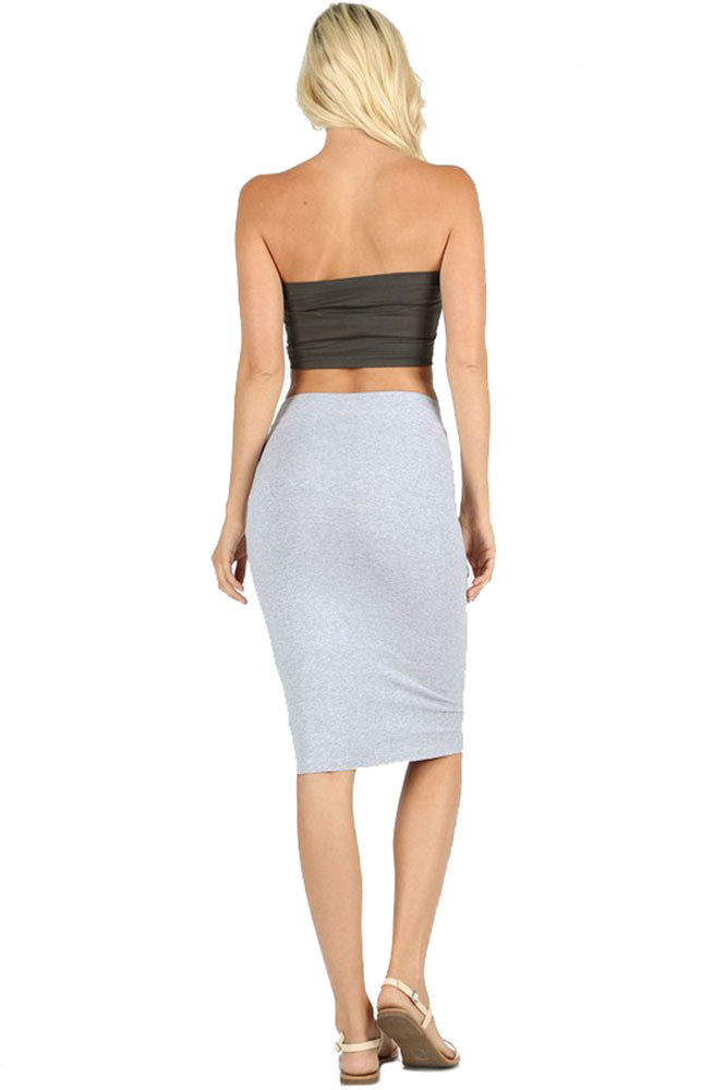 Zenana Cotton High Waist Fitted Midi Pencil Skirt - Skirts sb_bottoms