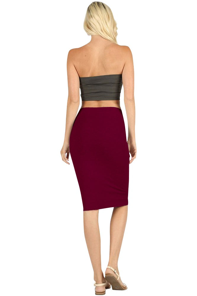 Zenana Cotton High Waist Fitted Midi Pencil Skirt - Skirts sb_bottoms