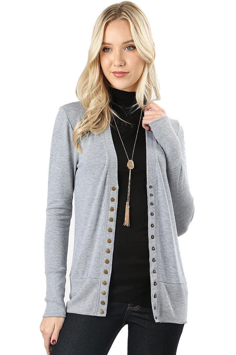 Zenana Snap Button Long Sleeve Sweater Cardigan - Cardigans sb_outerwear
