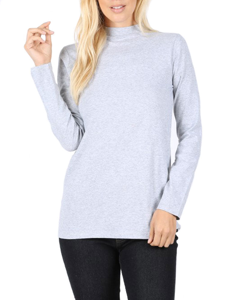 Zenana Cotton Long Sleeve Mock Neck - Shirts sb_tops