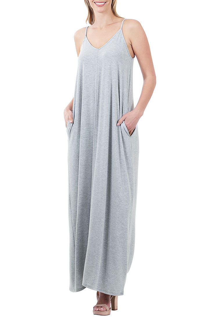 Zenana V-Neck Cami Spaghetti Strap Maxi Dress - Dresses sb_dresses