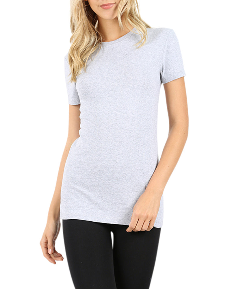 Zenana Cotton Crew Neck Short Sleeve Long Tee Shirt - T-Shirts sb_tops
