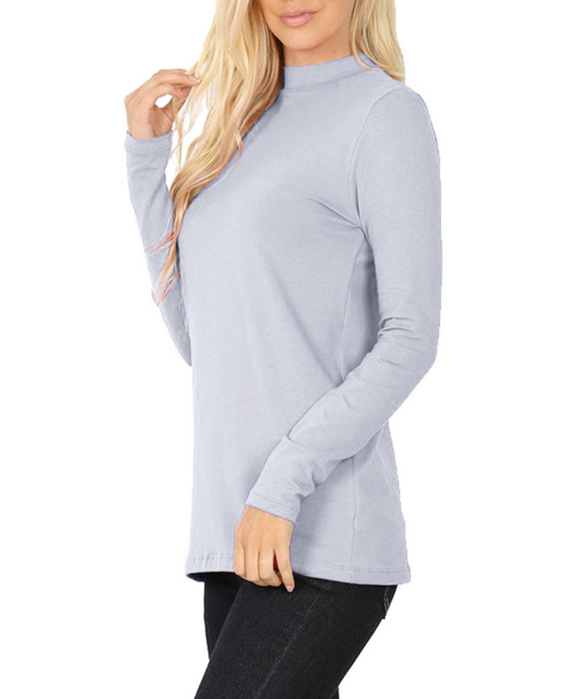 Zenana Cotton Long Sleeve Mock Neck - Shirts sb_tops