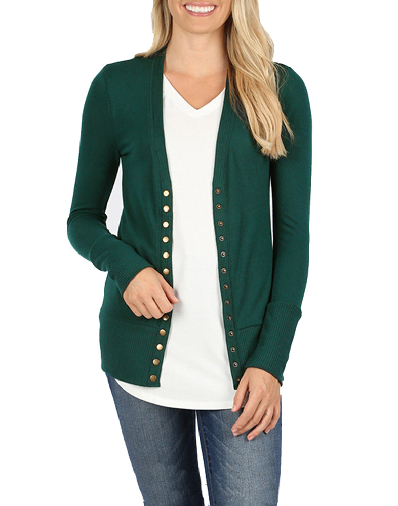 Zenana Snap Button Long Sleeve Sweater Cardigan - Cardigans sb_outerwear