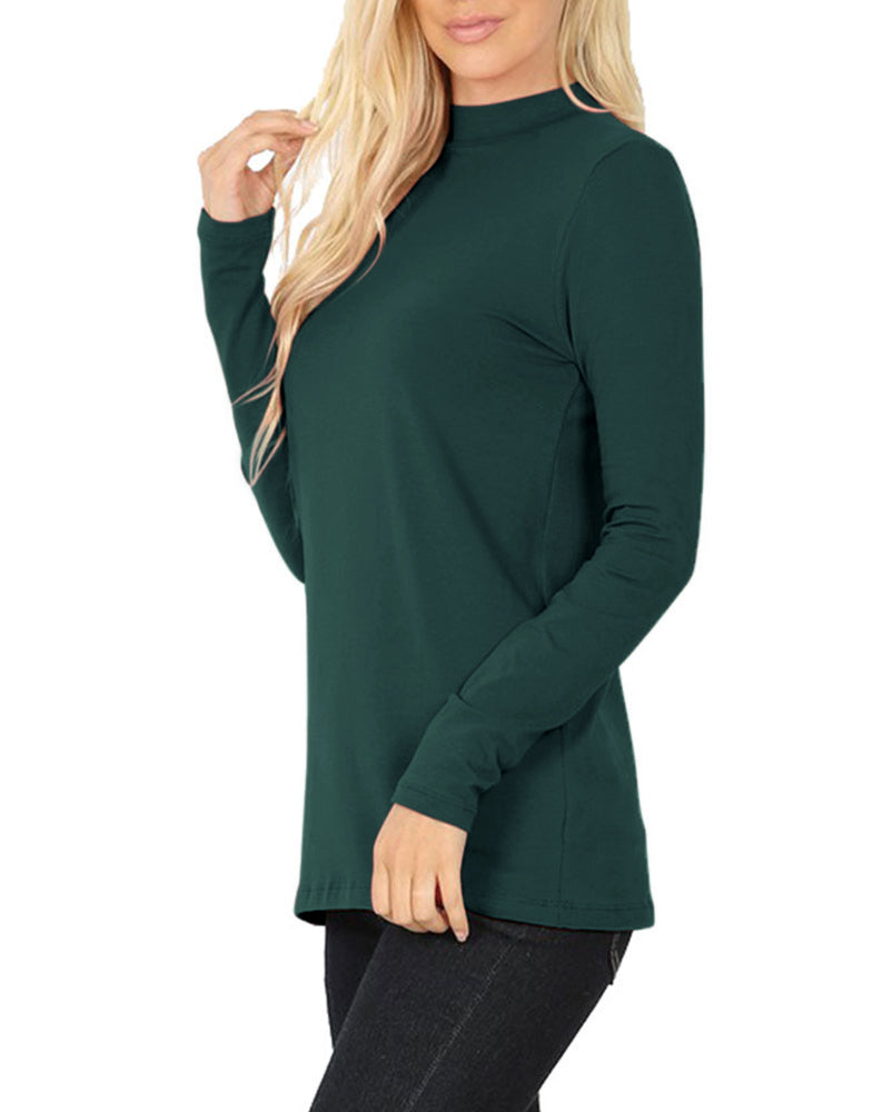 Zenana Cotton Long Sleeve Mock Neck - Shirts sb_tops