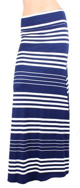 Niobe Clothing Navy White Stripe Printed Maxi Skirt - Skirts