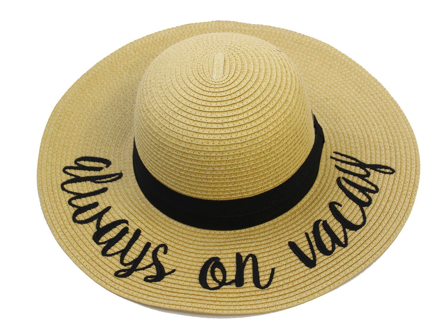C.C. Embroidered Floppy Sun Straw Hat - Hats