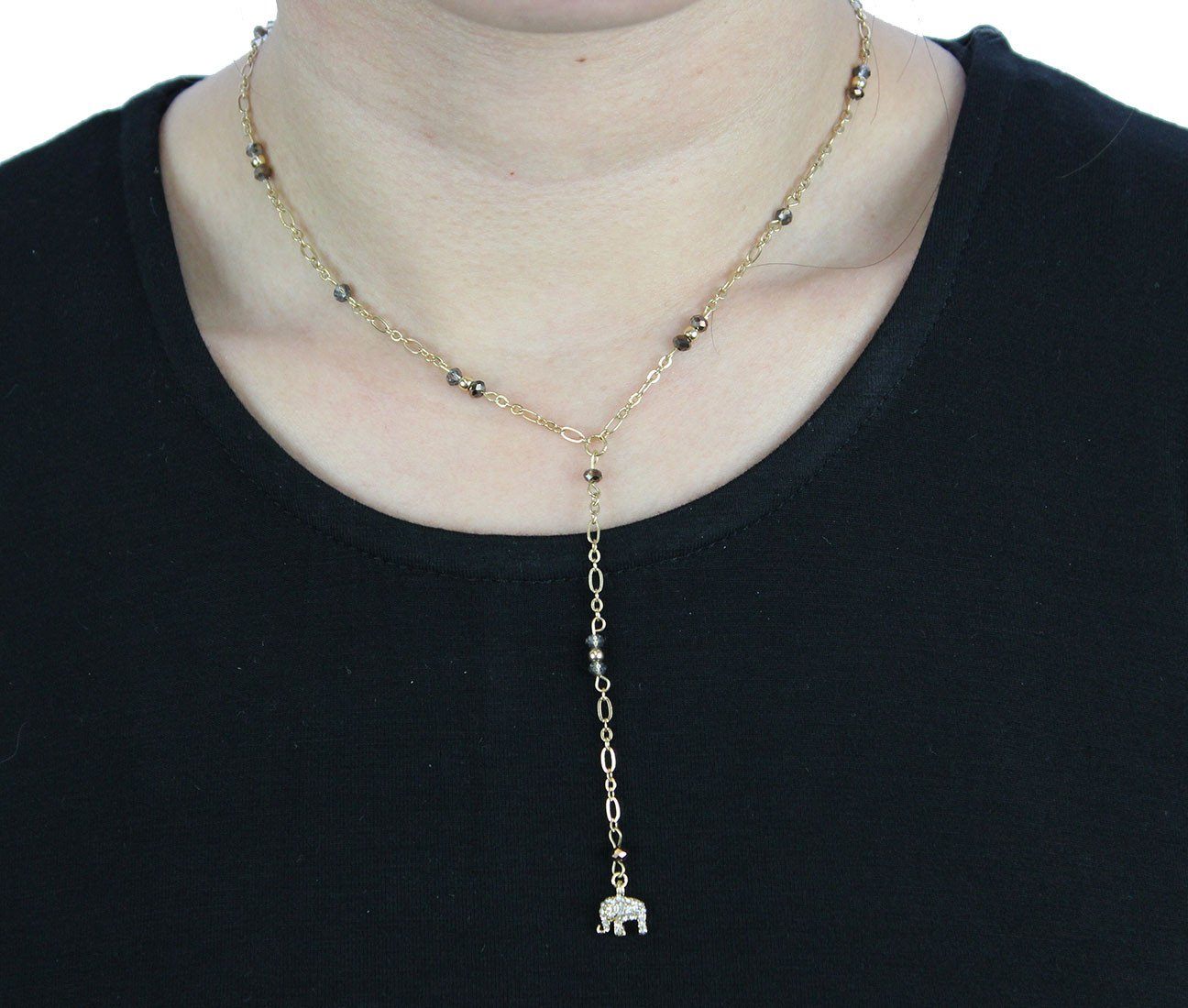 Ettika Love to Love Lariat in Topaz with Gold Elephant - Necklace