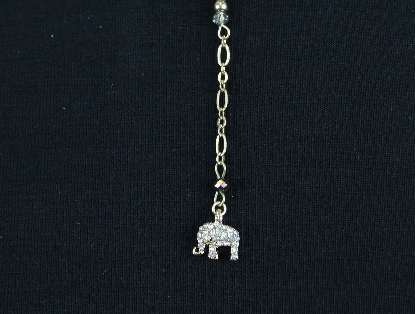 Ettika Love to Love Lariat in Topaz with Gold Elephant - Necklace