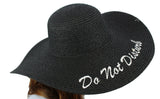 Niobe Clothing 'Do Not Disturb' Embroidered Floppy Sun Straw Hat in Black - Hats