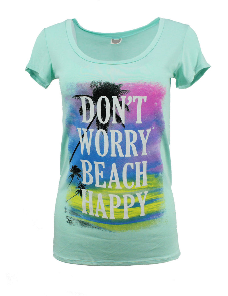 Don't Worry Beach Happy Scoop Neck Shirt Tops- Niobe Clothing