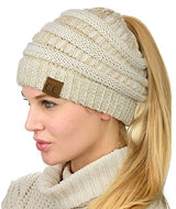 C.C. Metallic Messy Bun Ponytail Beanie - Hats