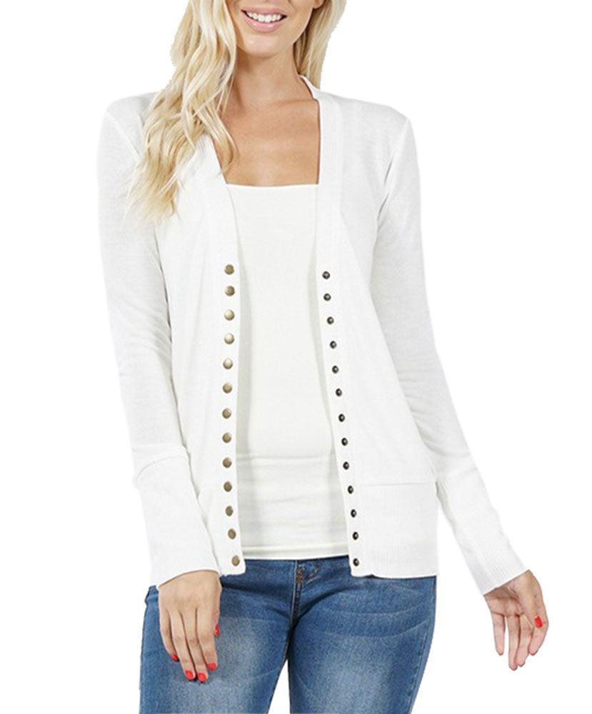 Zenana Snap Button Long Sleeve Sweater Cardigan - Cardigans sb_outerwear