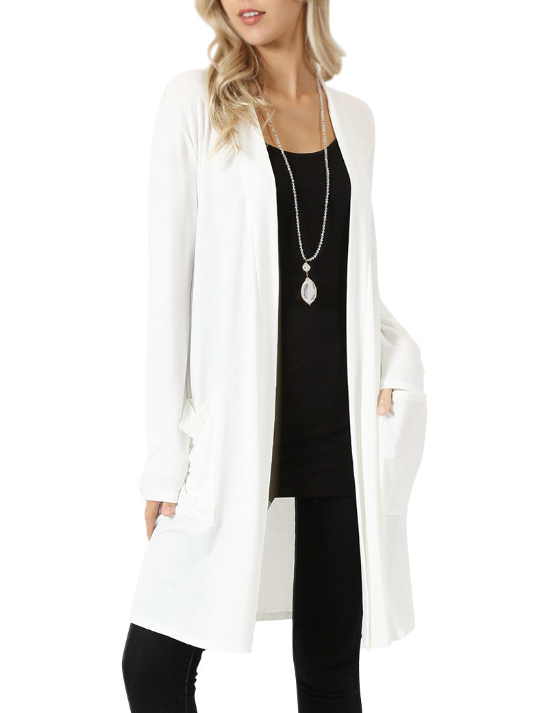 Zenana Long Sleeve Draped Long Cardigan - Cardigans sb_outerwear