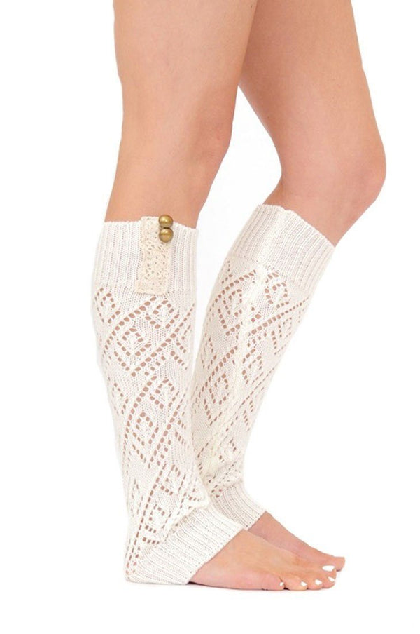 Knit Laced Leg Warmer Leggings (Ivory) Leg Warmers- Niobe Clothing
