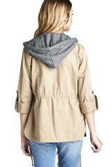 Niobe Clothing Terry Hood Layered Utility Jacket in Khaki - Jackets
