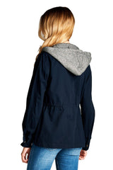 Niobe Clothing Terry Hood Layered Utility Jacket in Navy - Jackets