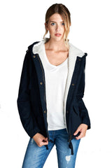 Niobe Clothing Faux Fur-Lined Contrast Anorak Parka Jacket in Navy - Jackets
