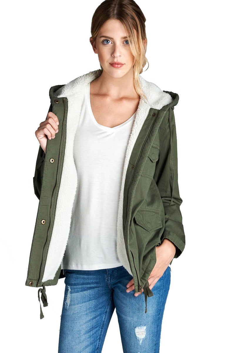 Faux Fur-Lined Anorak Parka Jacket in Olive – Niobe Clothing