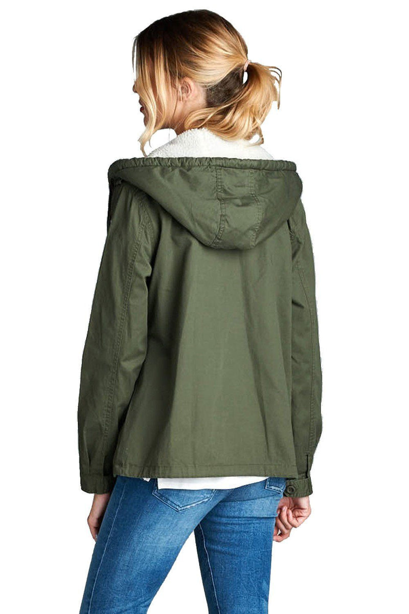 Faux Fur-Lined Anorak Parka Jacket in Olive Jackets- Niobe Clothing