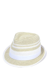 Niobe Clothing White Stripe Accent Short Brim Straw Fedora - Hats