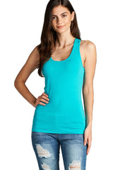 Active Basic Scoop Neck Basic Racerback Cotton Tank Top - Tops