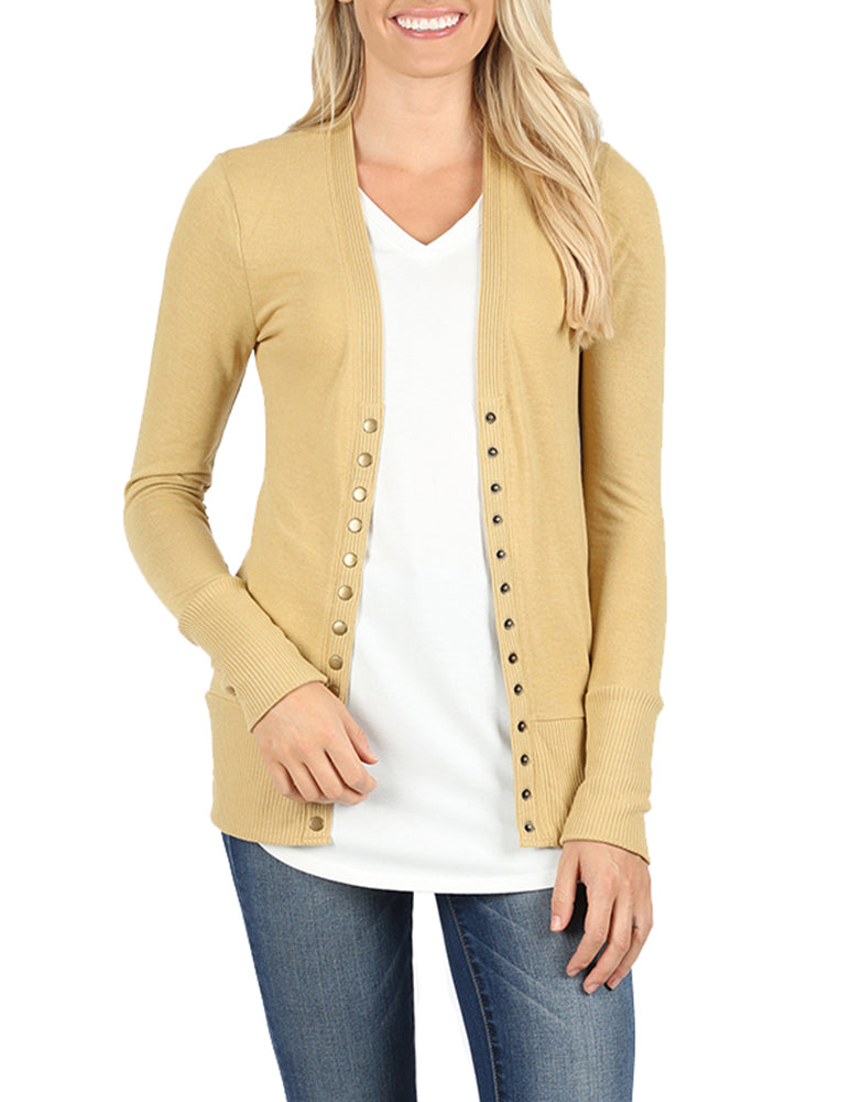 Zenana Snap Button Long Sleeve Sweater Cardigan - Cardigans sb_outerwear