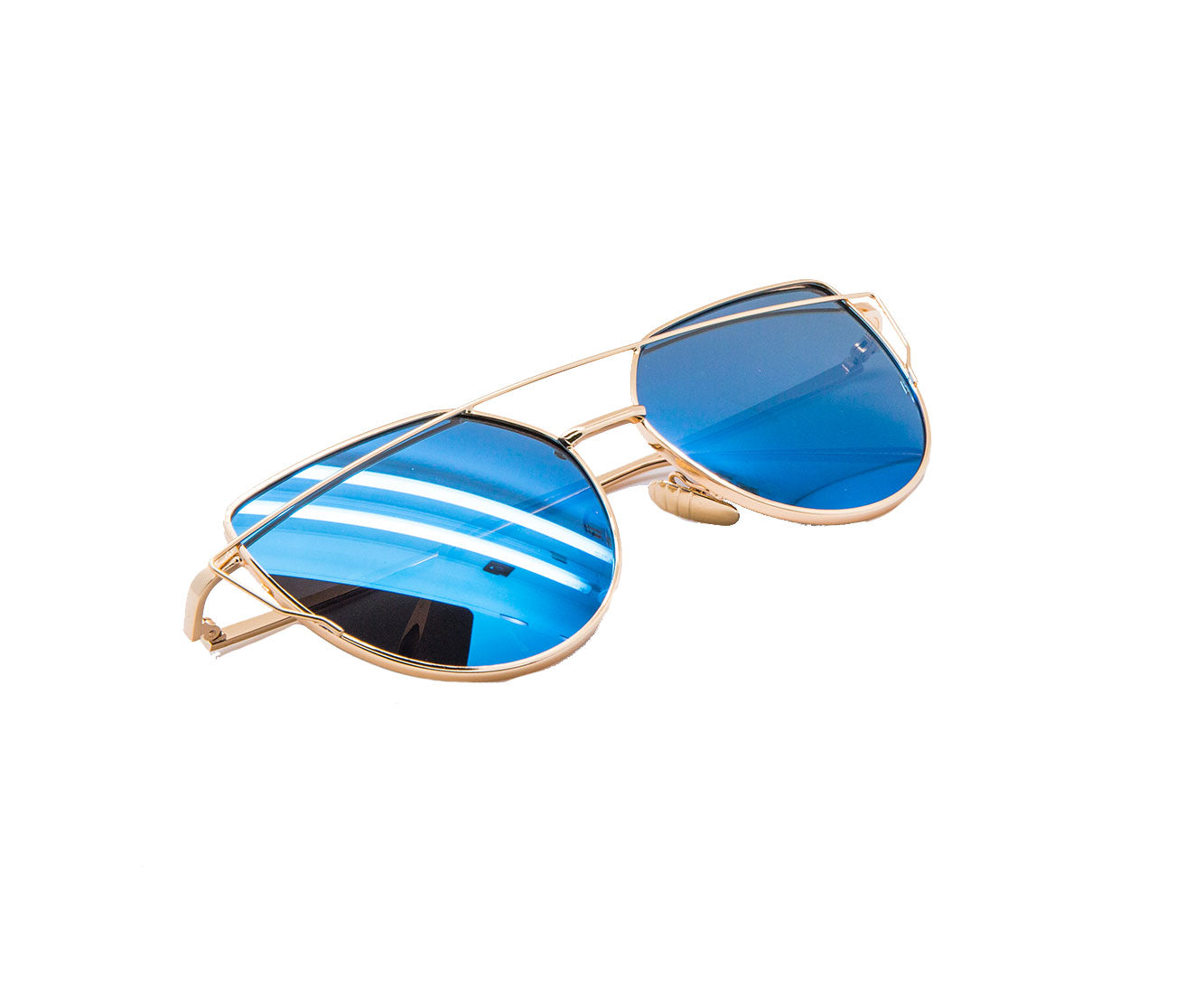Niobe Clothing Mirrored "Samantha" Flat Lens Strikethrough Cat Eye Sunglasses in Gold Frame - Sunglasses
