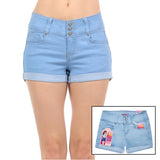 Wax Mid Rise Junior Push Up Denim Shorts - f_bottoms