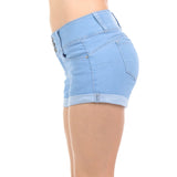 Wax Mid Rise Junior Push Up Denim Shorts - f_bottoms