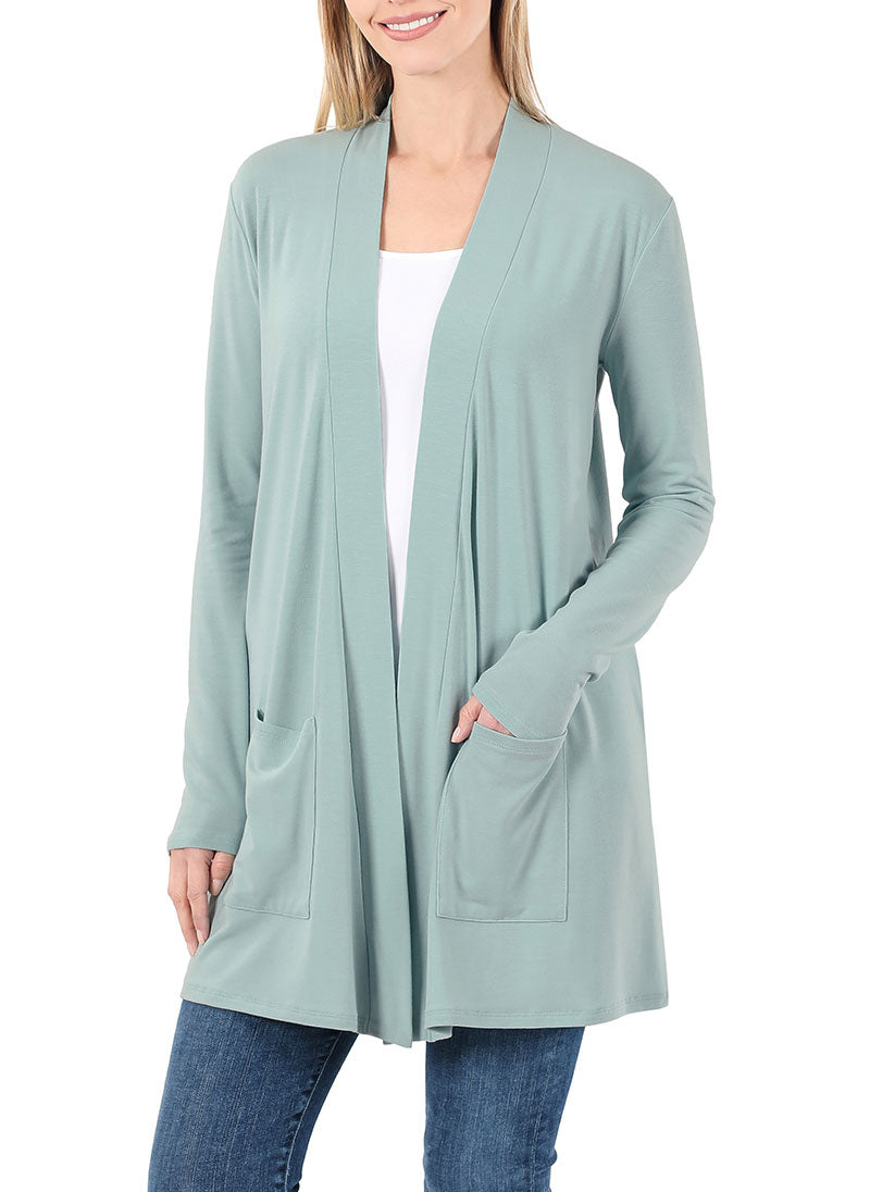 Zenana Long Sleeve Draped Slouchy Cardigan - Cardigans sb_outerwear