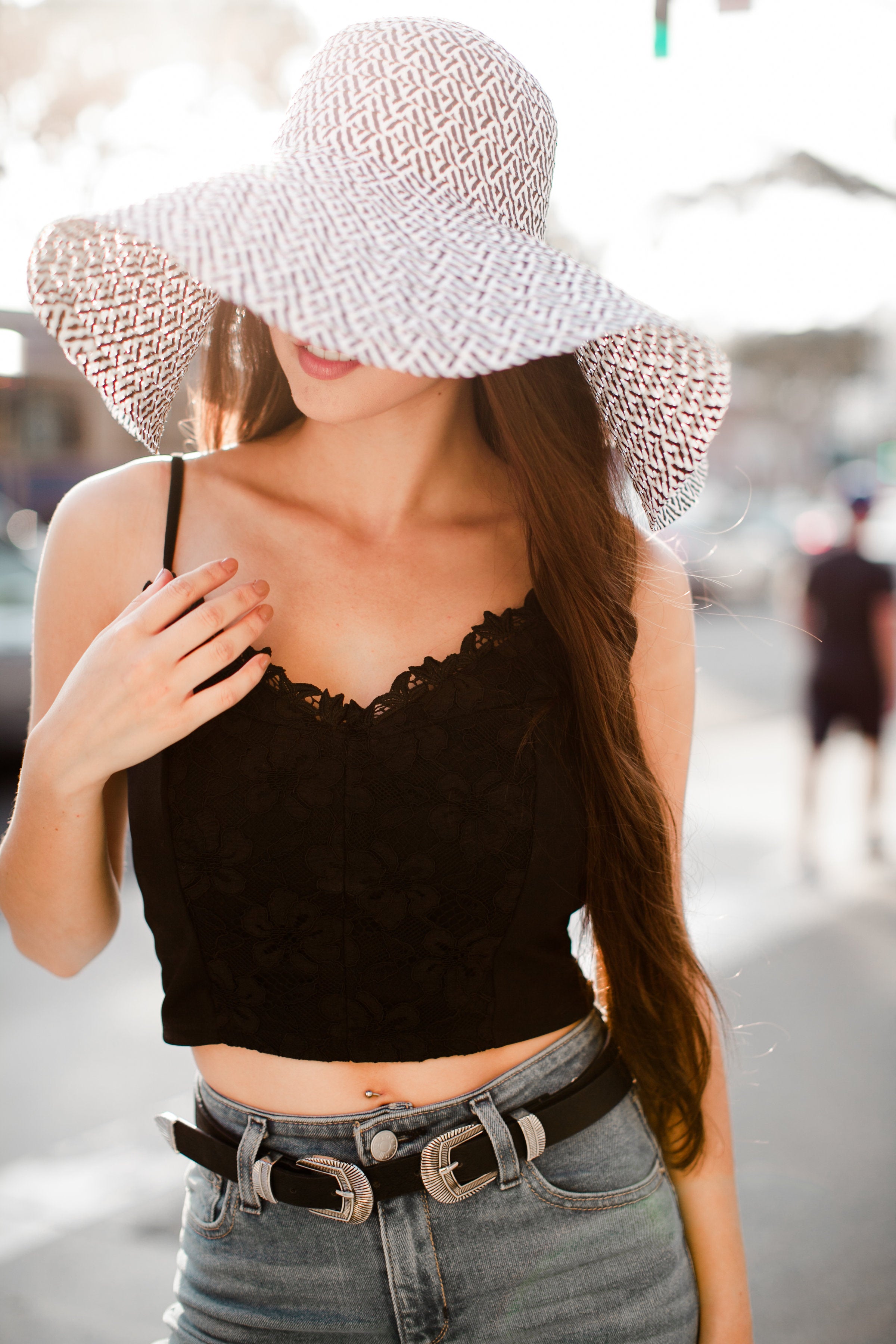 Nikibiki Lace Ponte Crop Top in Black - f_tops