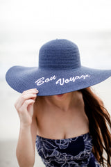 Niobe Clothing 'Bon Voyage' Embroidered Floppy Sun Straw Hat in Navy - Hats