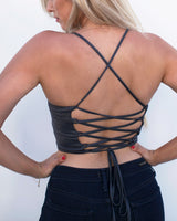Lace Up Crop Top Tank in Charcoal Tops- Niobe Clothing