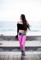 Niobe Clothing High Waist Fold Over Wide Leg Palazzo Pants (Pink Floral) - pants