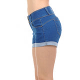 Wax Mid Rise Junior Push Up Denim Shorts - f_bottoms