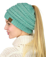 C.C. Metallic Messy Bun Ponytail Beanie - Hats