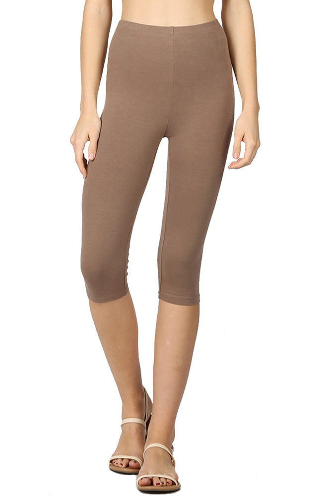 Zenana High Waist Cotton Capri Leggings - Legging Shorts sb_bottoms