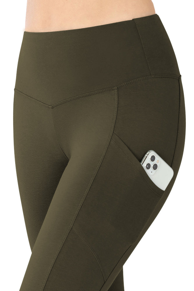Zenana High Waist Solid Cotton Yoga Pants Work Out Leggings w/Pockets - Leggings sb_bottoms